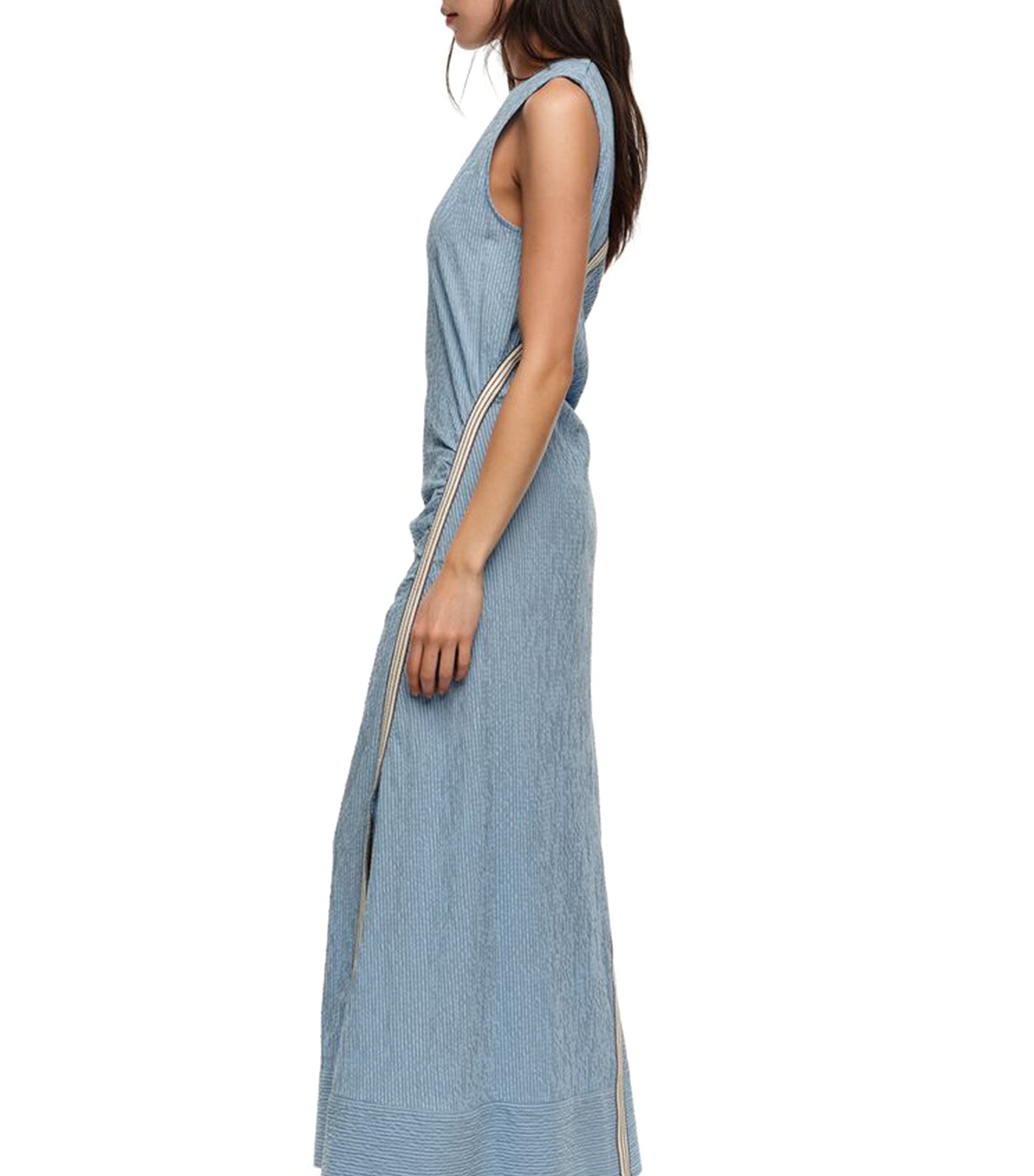 Sleeveless Dress with Striped Overlay Strap Blue