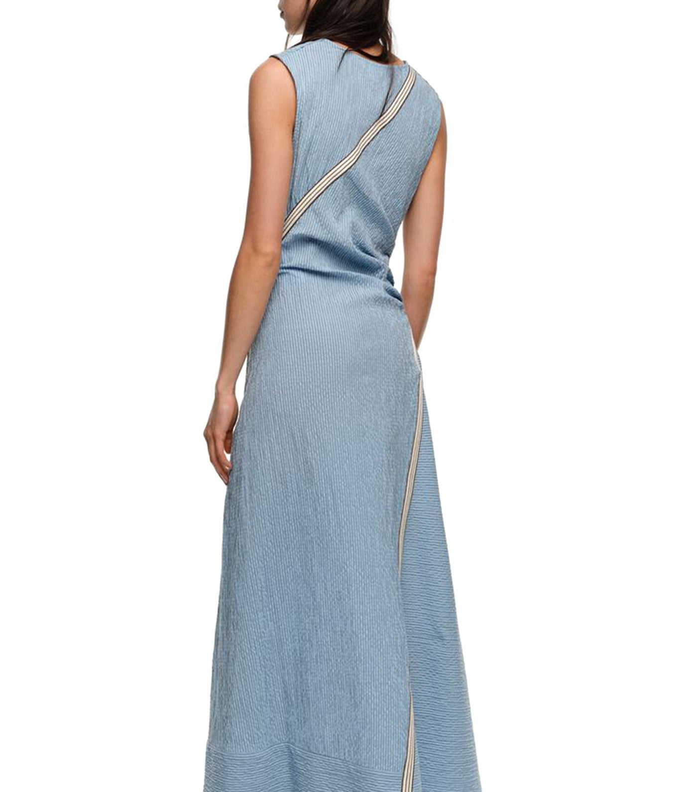 Sleeveless Dress with Striped Overlay Strap Blue
