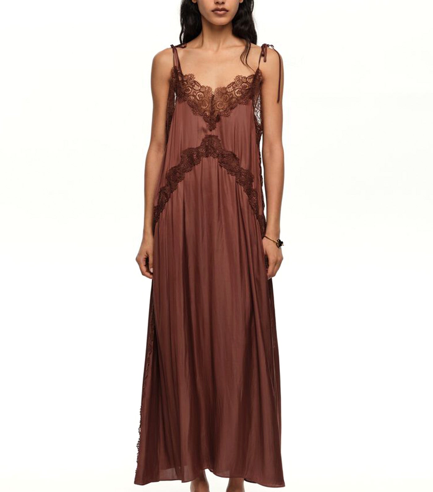 Lace Fluid Dress Brown