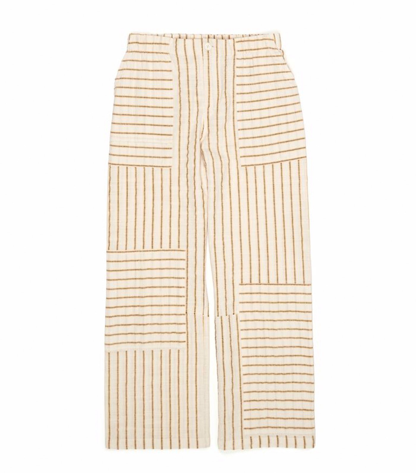 Bimba Y Lola Cotton Patchwork Jogger Trousers with Stripes Ochre 