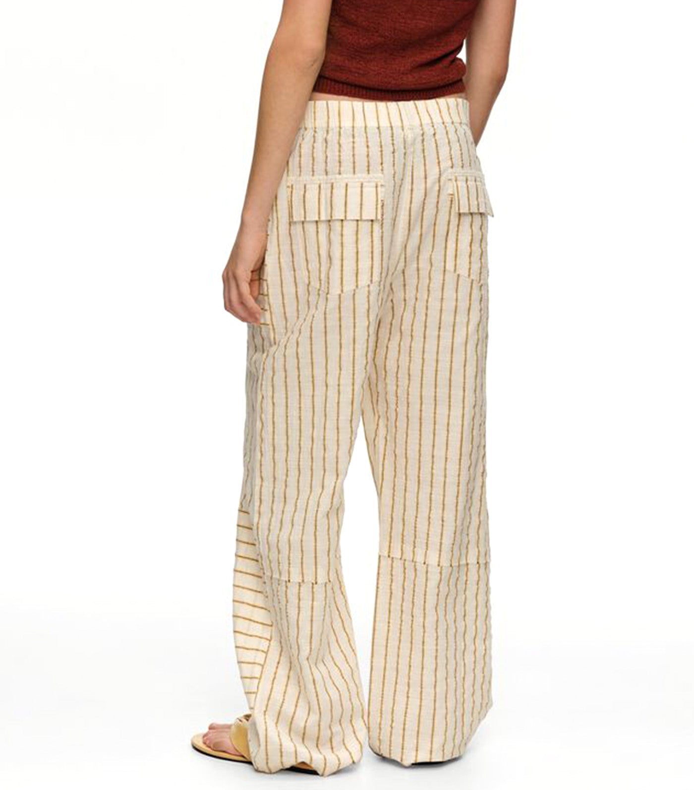 Bimba Y Lola Cotton Patchwork Jogger Trousers with Stripes Ochre 