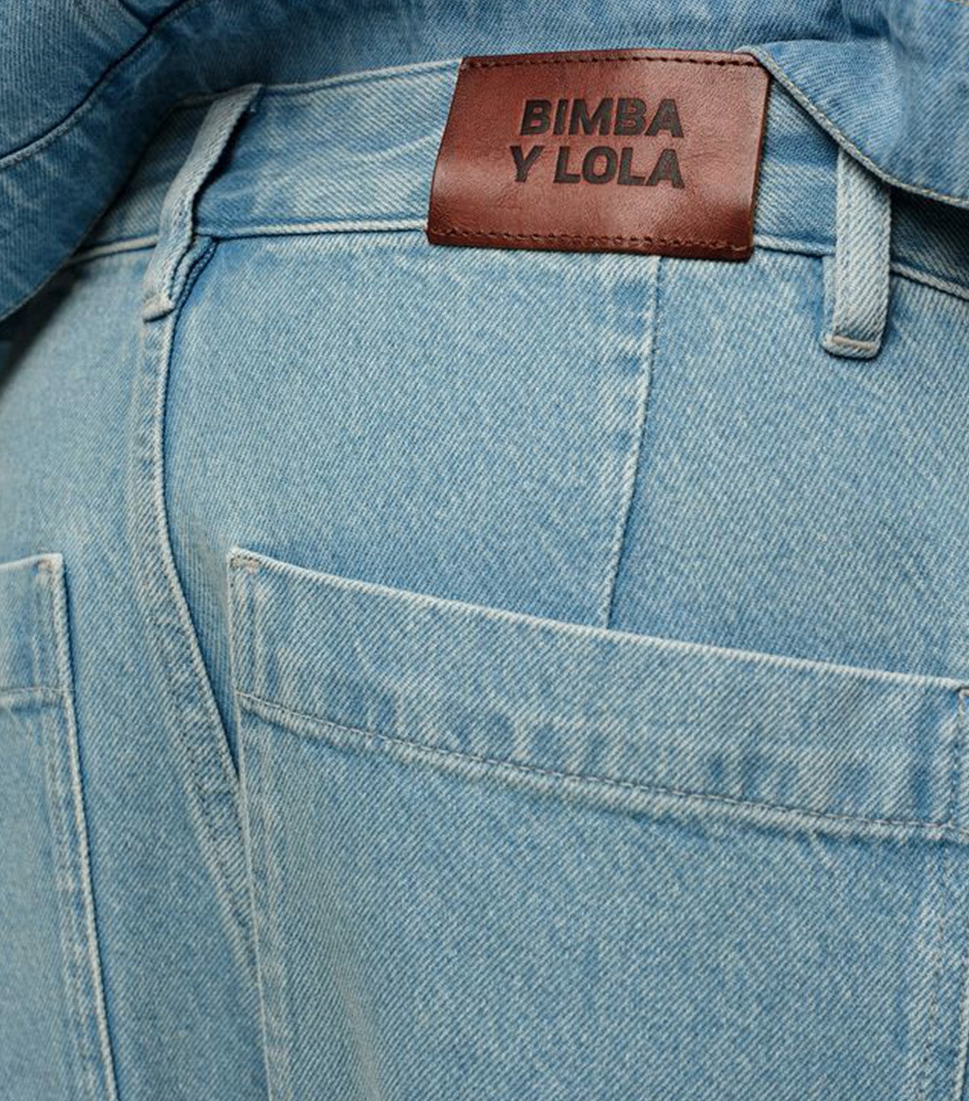 Wide Leg Washed Denim Trousers Light Blue