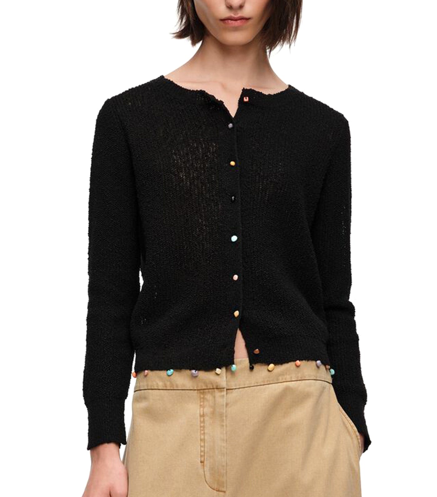 Straight Cardigan with Stones Black