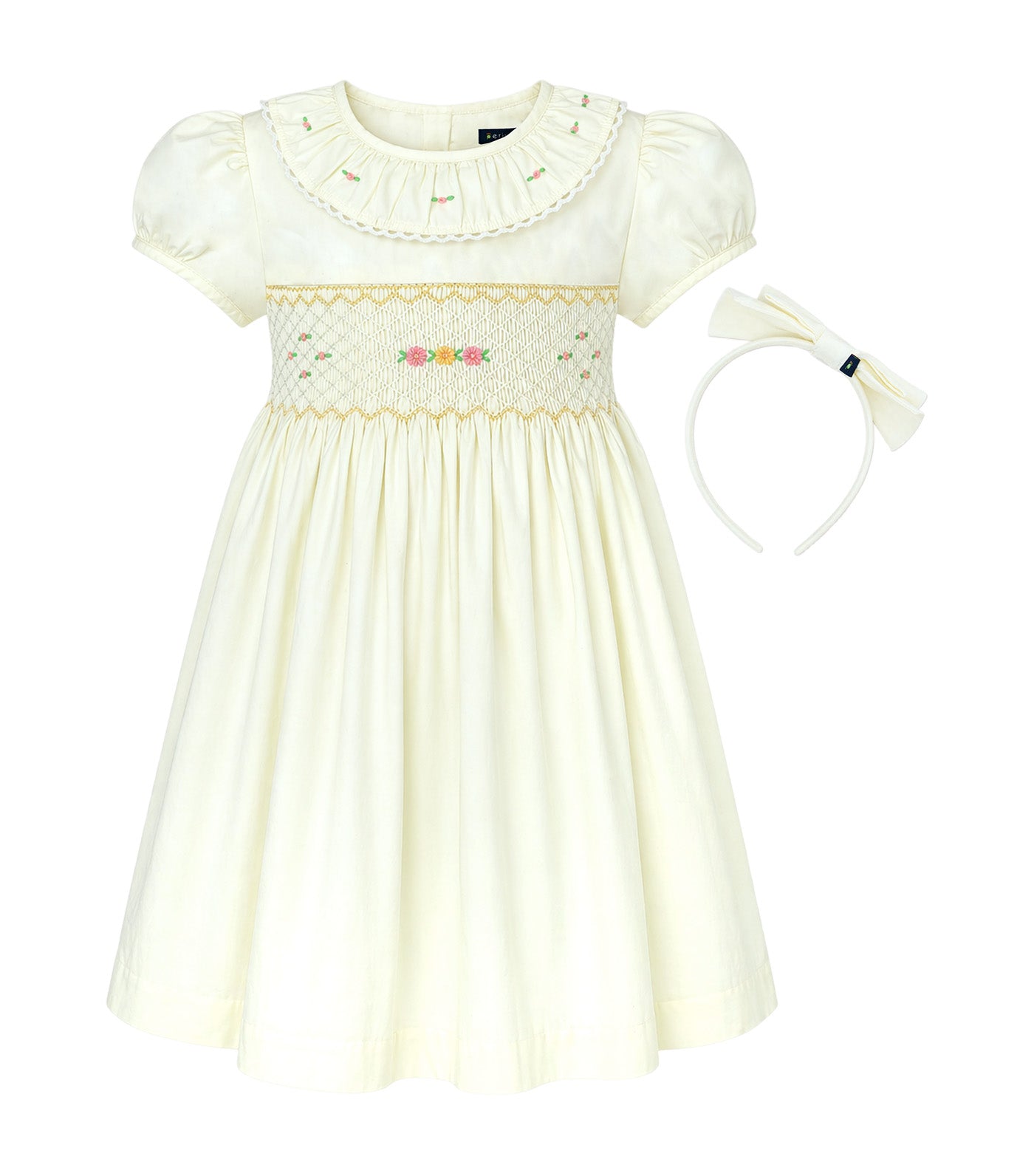 Periwinkle Sylvie Girls Smocked Dress with Headband Yellow