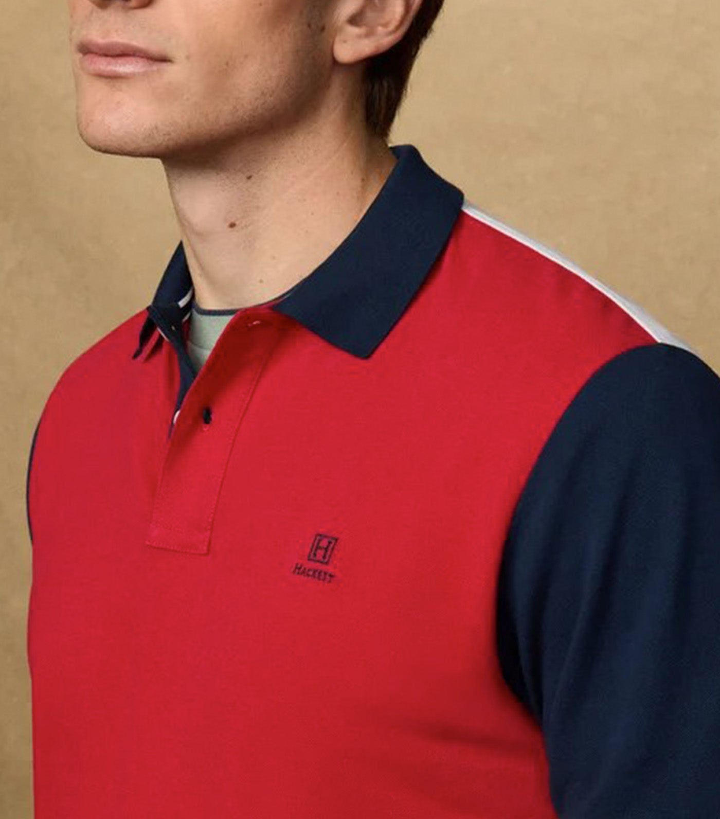 Hackett Classic Fit Short Sleeve Color Block Polo Breton Red