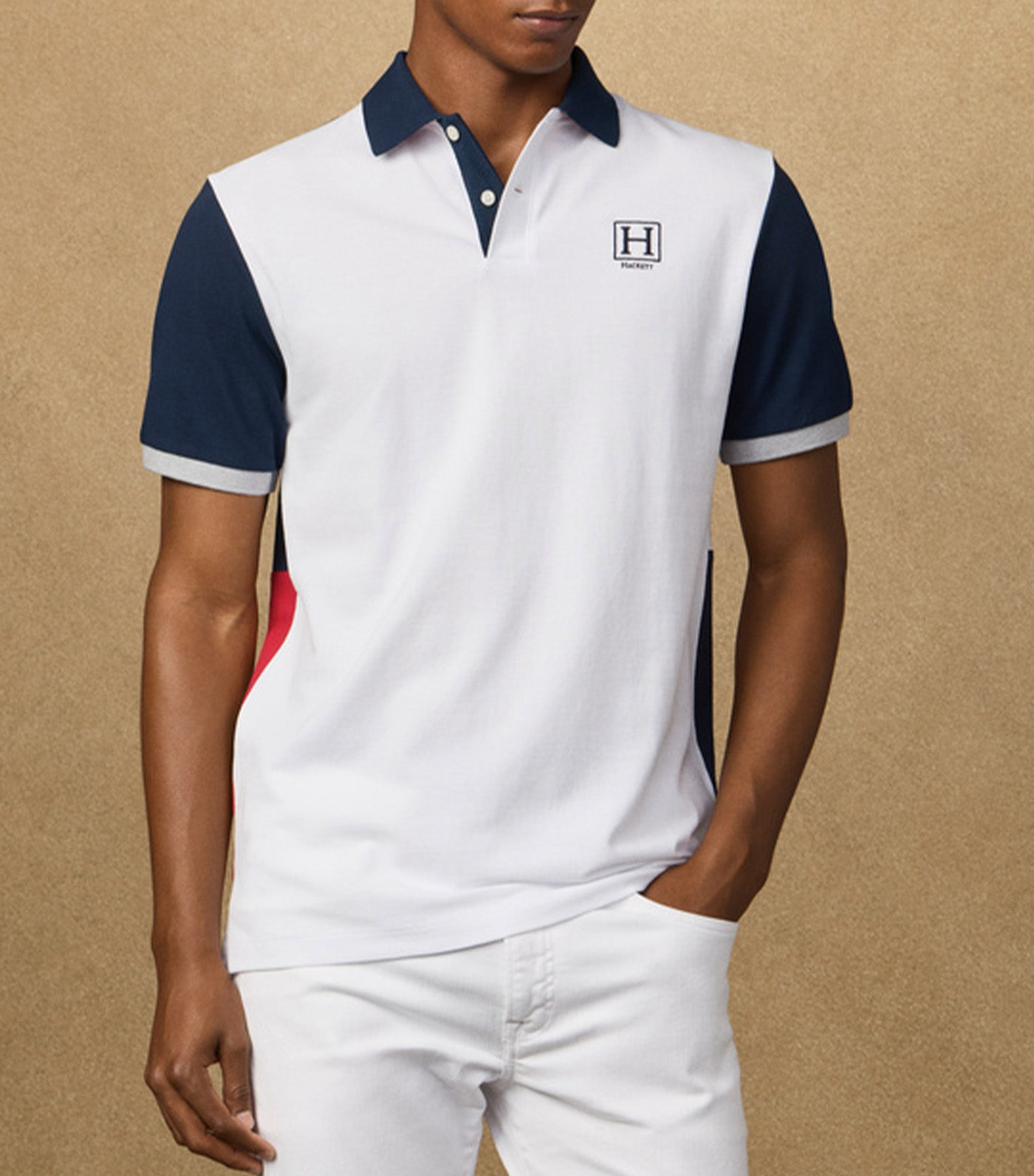 Hackett Classic Fit Short Sleeve Branded Quad Polo Optic White