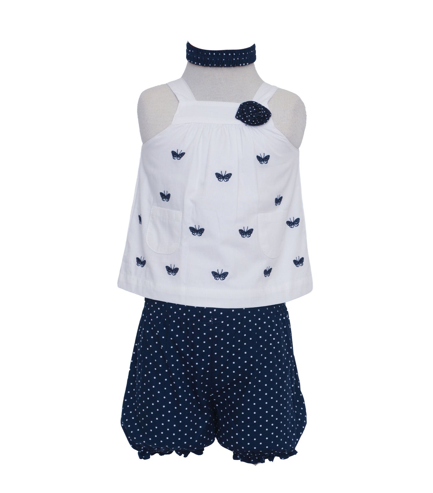 Haltered Embroidered Top with Bloomers and Headband Butterfly