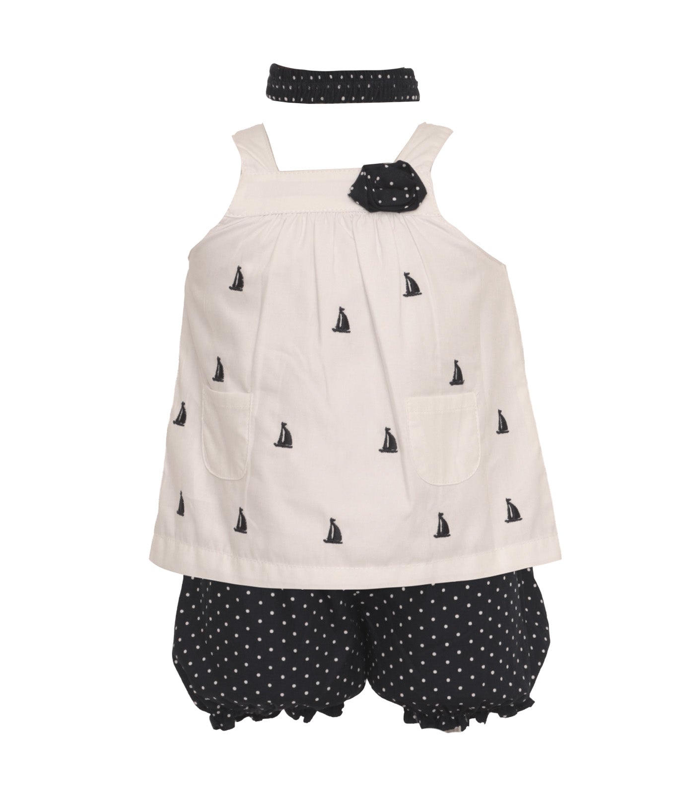 Haltered Embroidered Top with Bloomers and Headband Sailboat