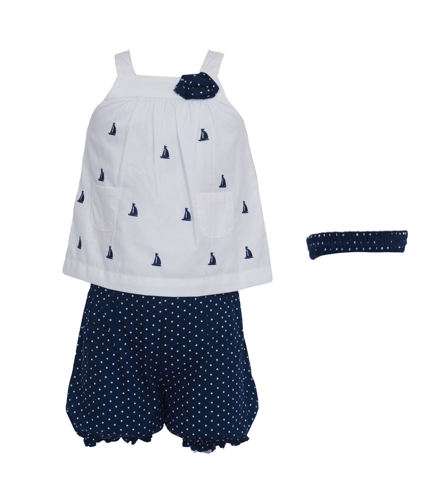 Haltered Embroidered Top with Bloomers and Headband Sailboat