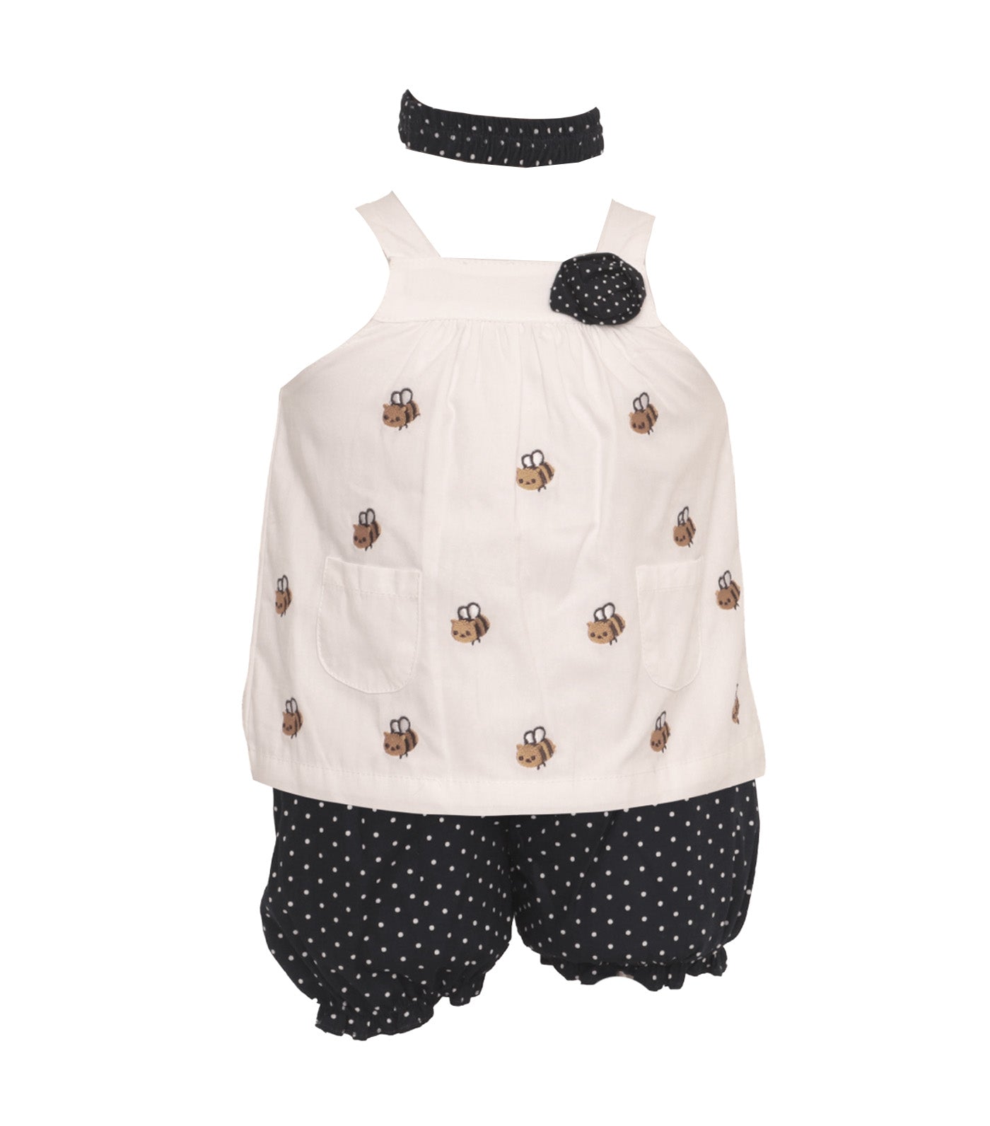 Haltered Embroidered Top with Bloomers and Headband Bee