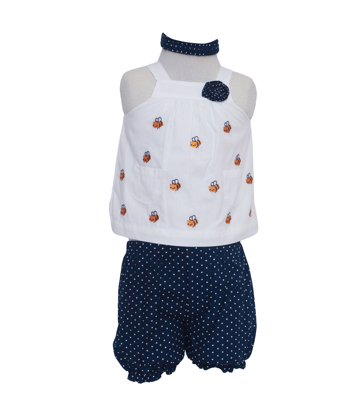 Haltered Embroidered Top with Bloomers and Headband Bee