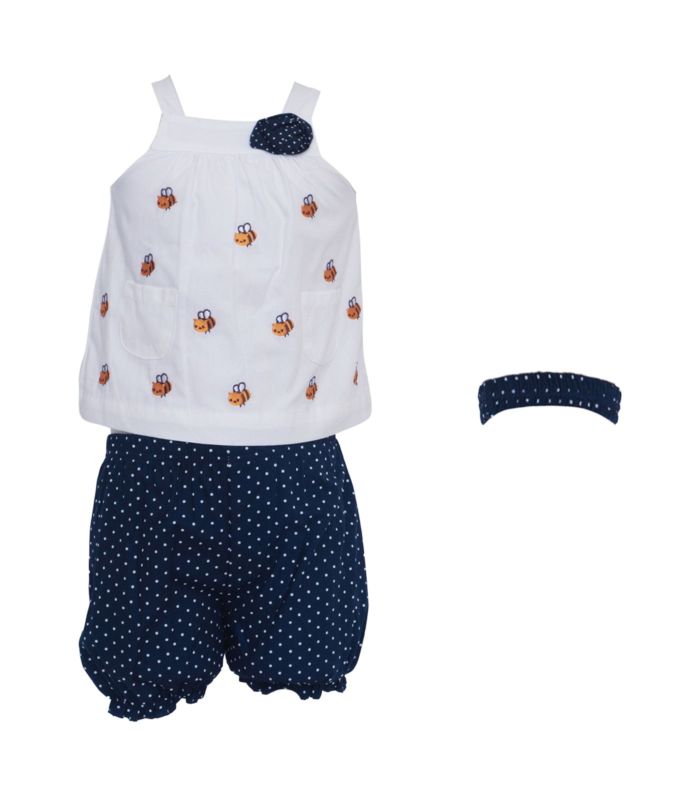Haltered Embroidered Top with Bloomers and Headband Bee