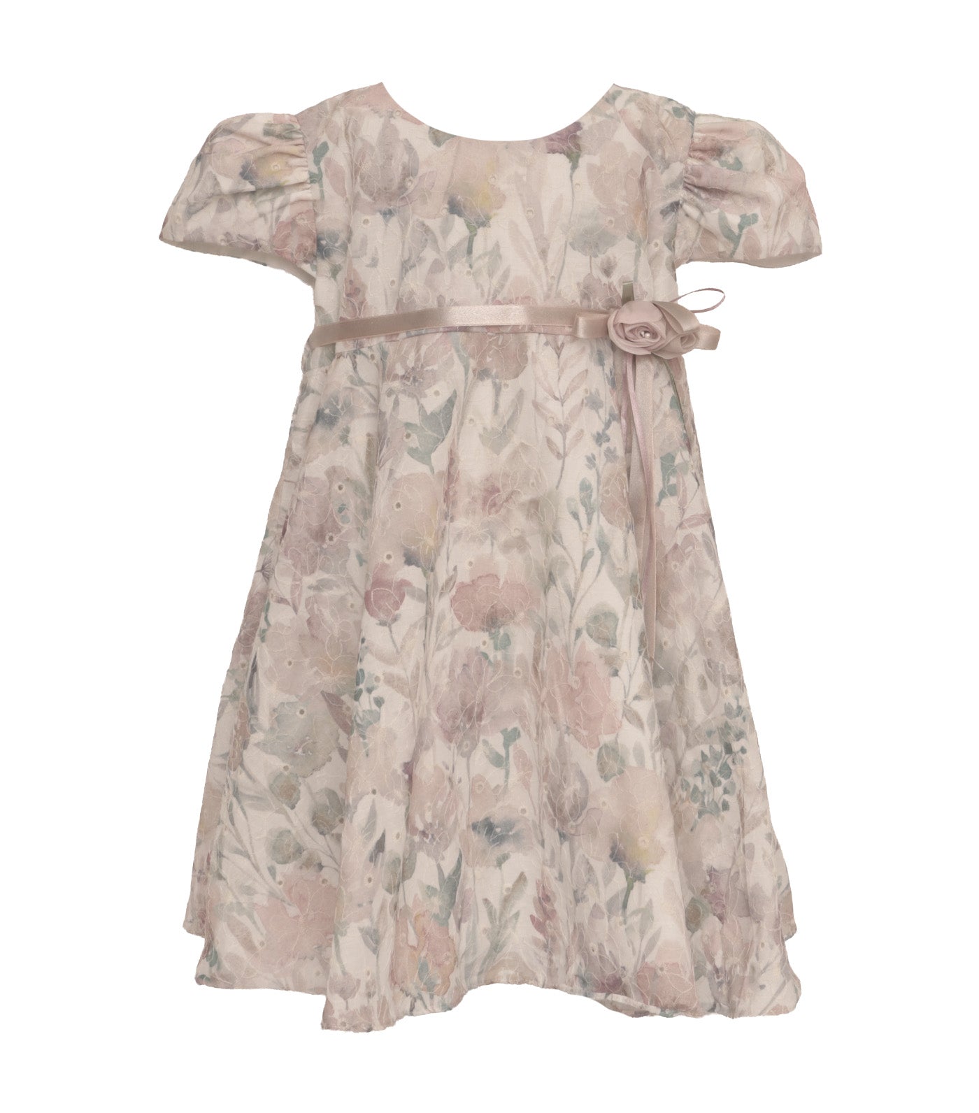 Floral Dress with Ribbon and Flowers Peach