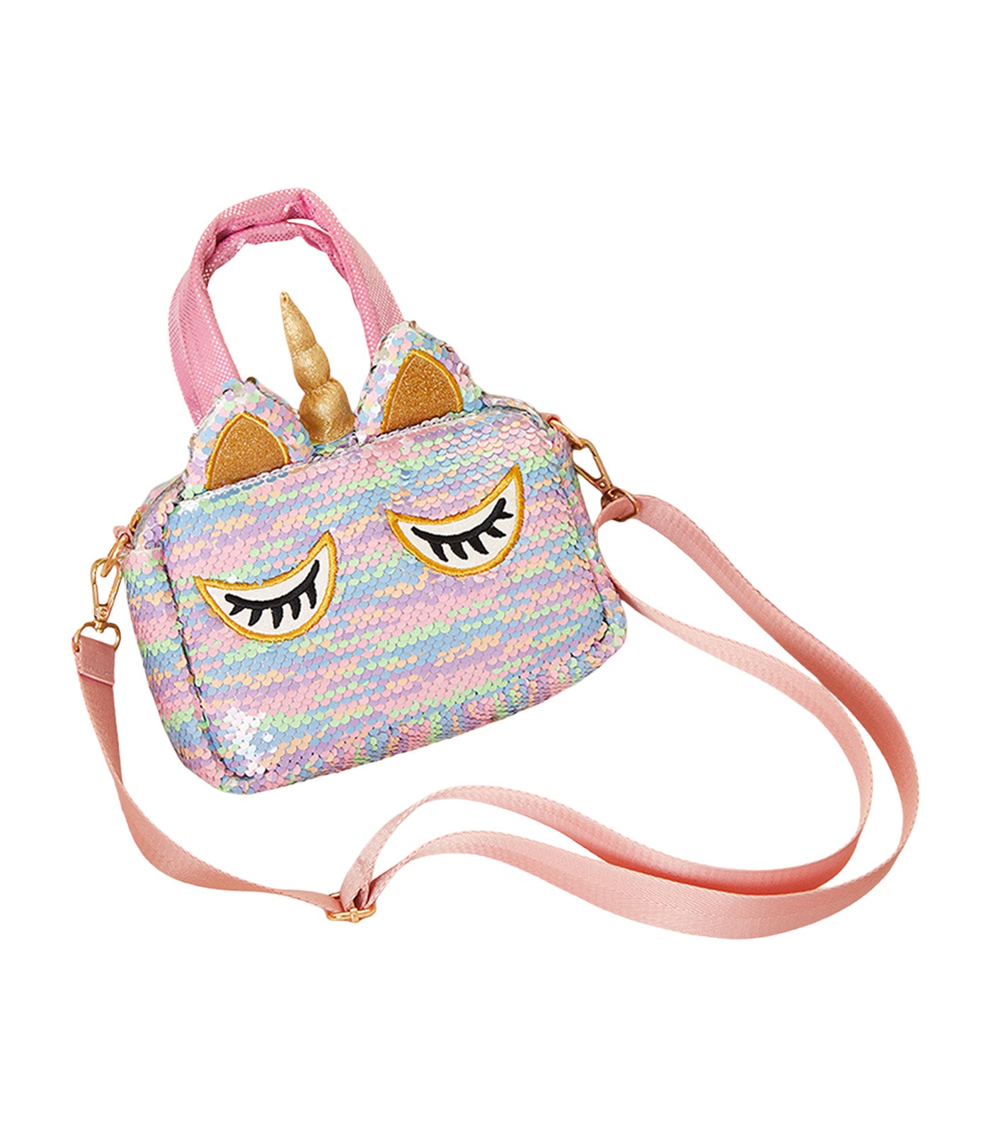 Sequined Unicorn Handbag with Shoulder Strap Purple