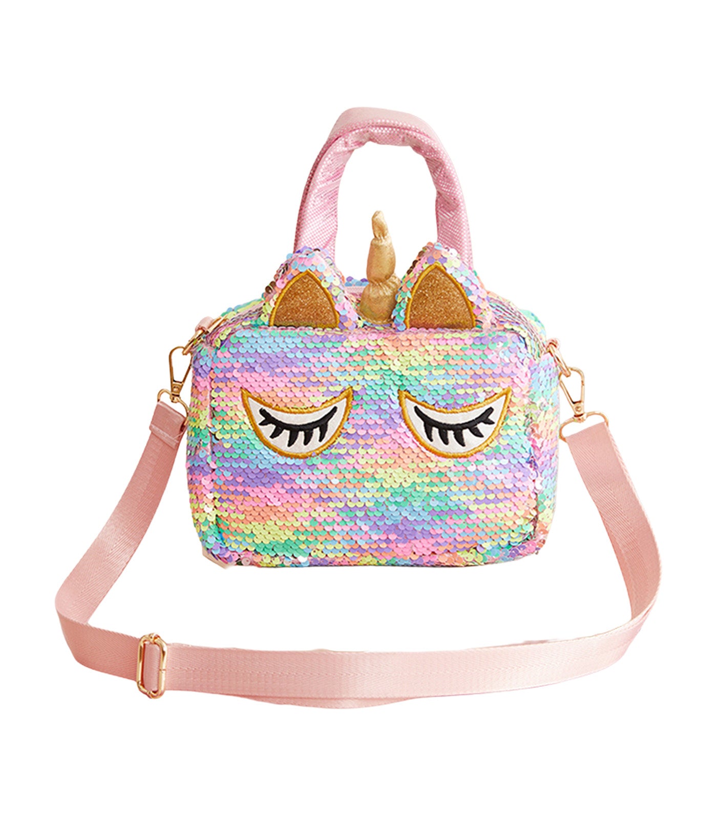 Sequined Unicorn Handbag with Shoulder Strap Purple