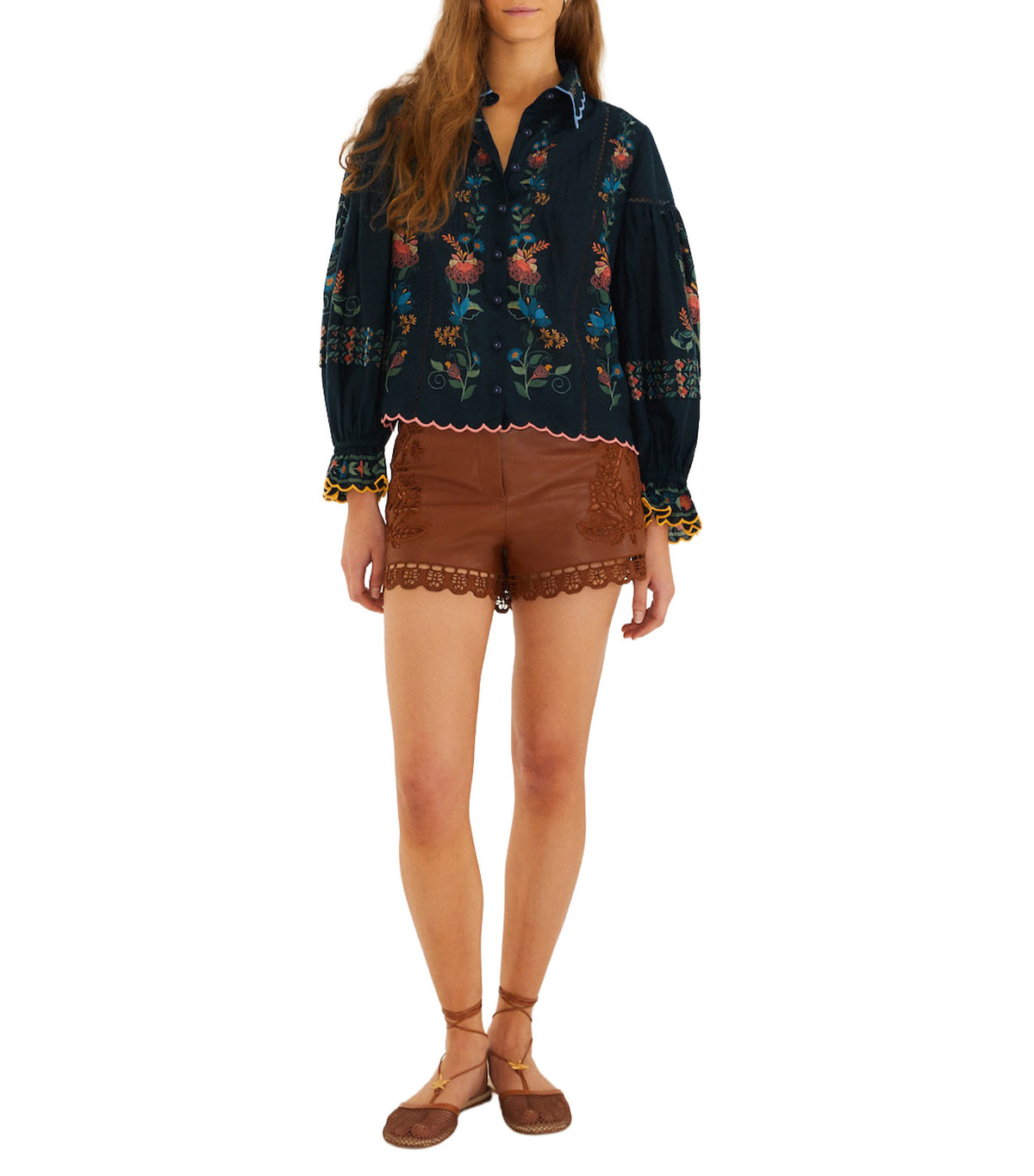 Stitched Garden Blouse Navy Blue