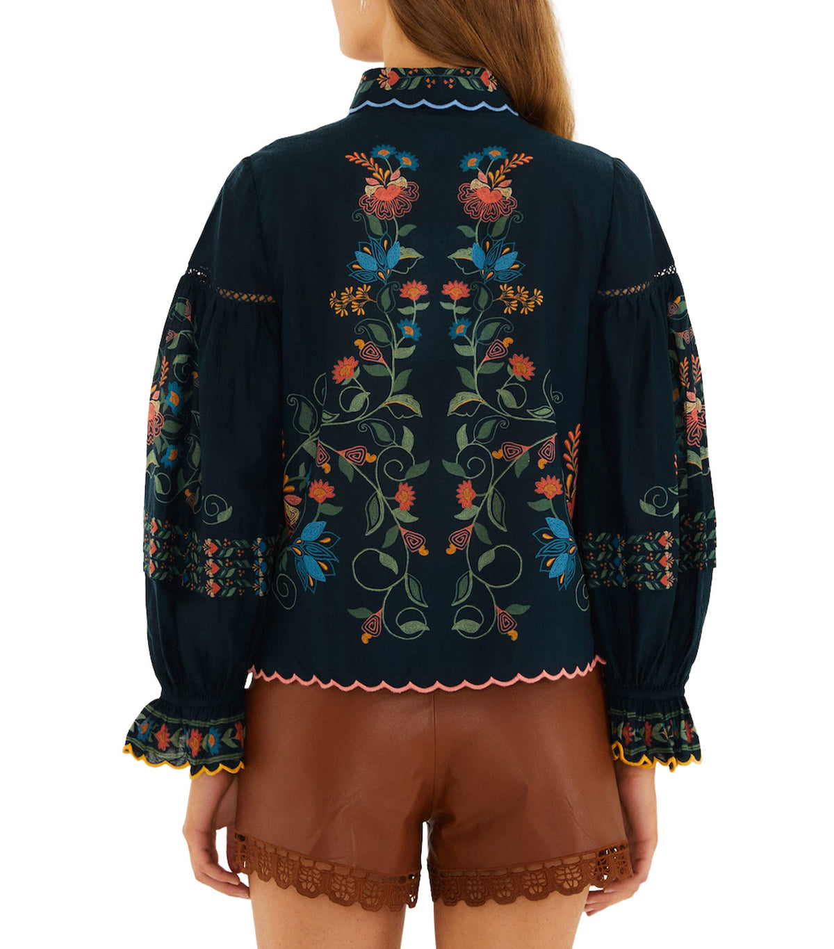 Stitched Garden Blouse Navy Blue