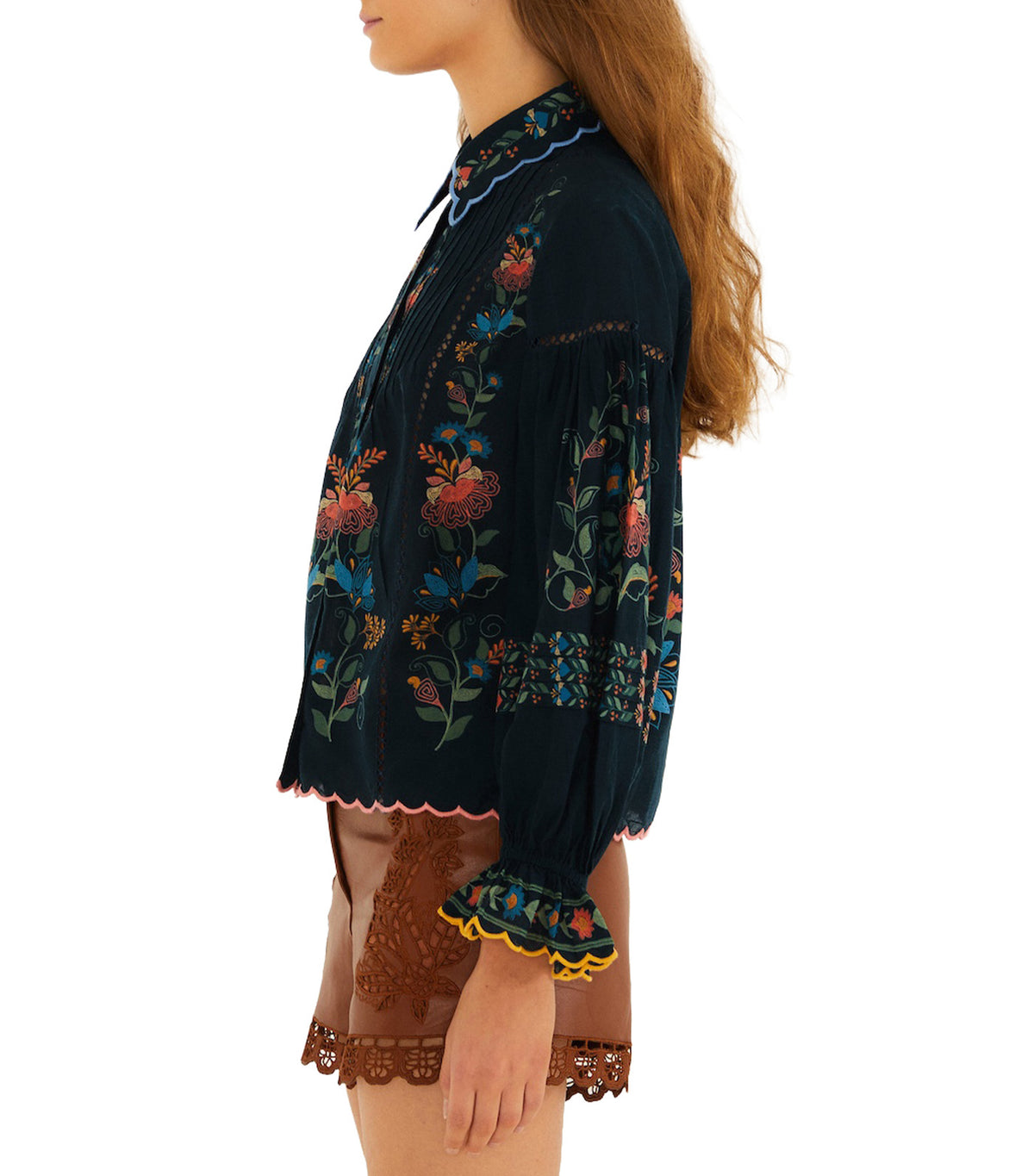 Stitched Garden Blouse Navy Blue