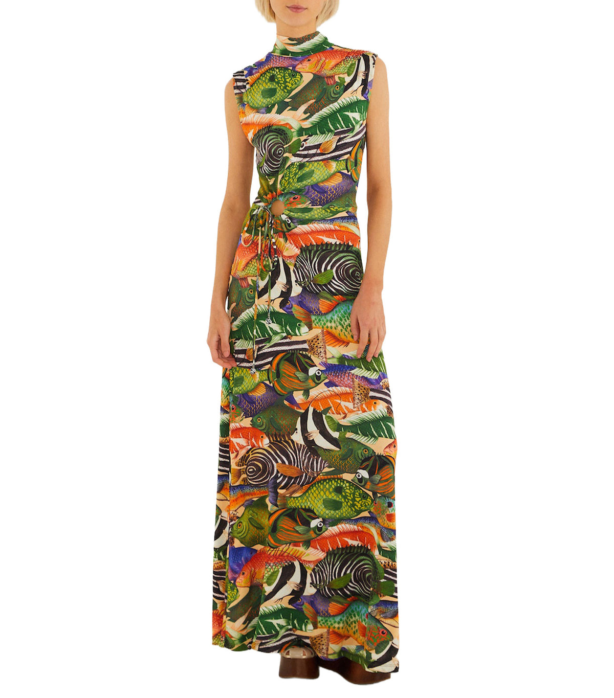 Fish Sea Sleeveless Maxi Dress Multicolor