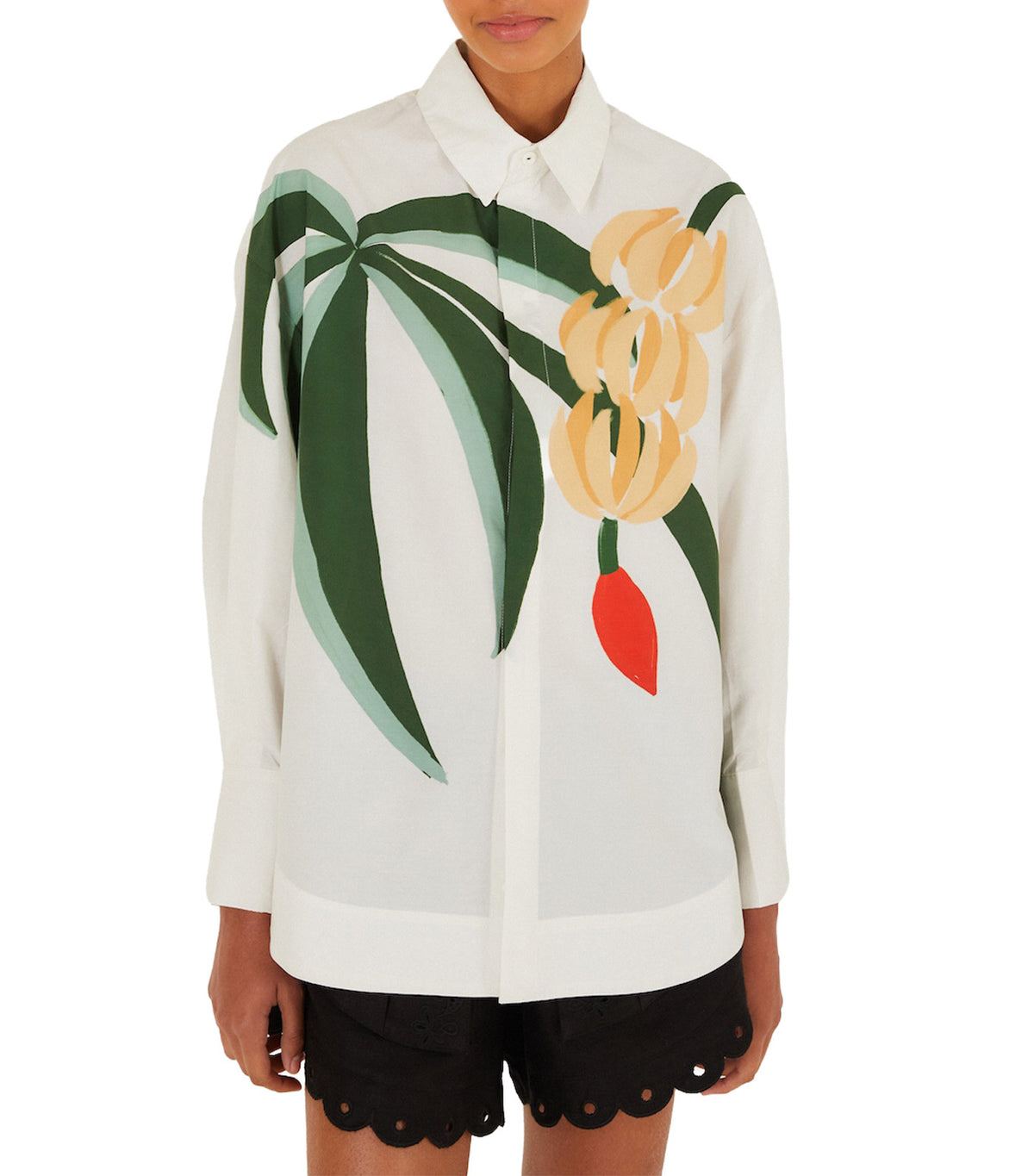 Graphic Banana Tree Applique Shirt White