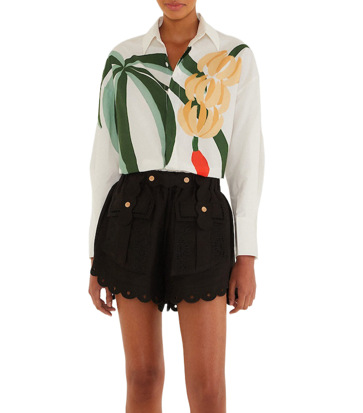 Graphic Banana Tree Applique Shirt White
