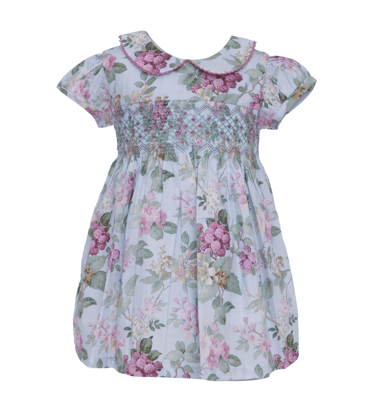 Floral Smocked Dress Light Blue/Green Flowers