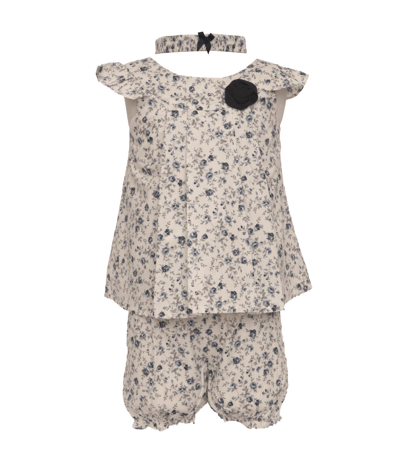 Baby Floral Dress with Bloomers and Headband Blue Floral