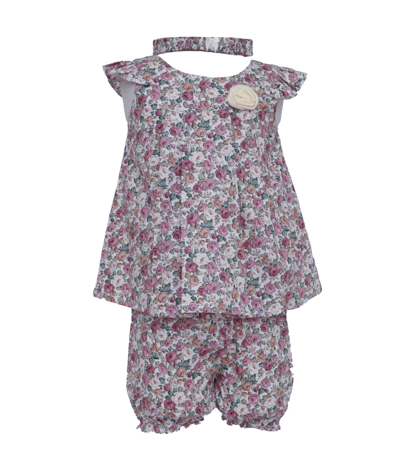 Baby Floral Dress with Bloomers and Headband Pink Floral
