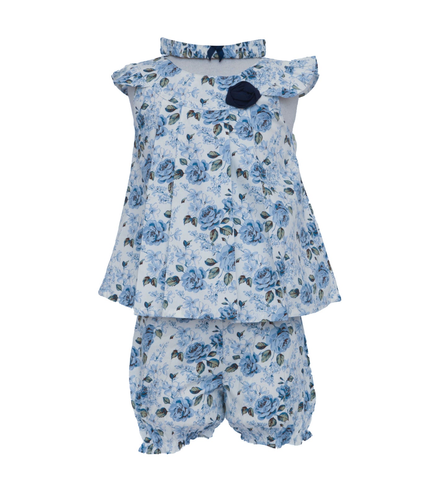 Baby Floral Dress with Bloomers and Headband Big Blue Floral