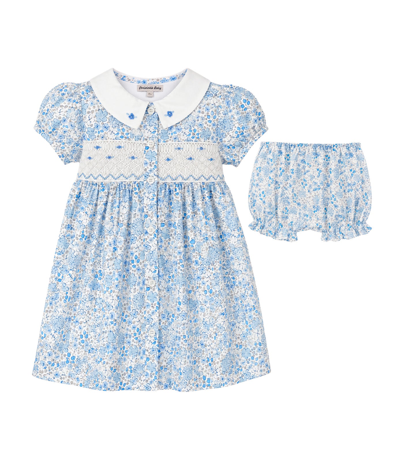 Noona Baby Girls Floral Smocked Dress Blue