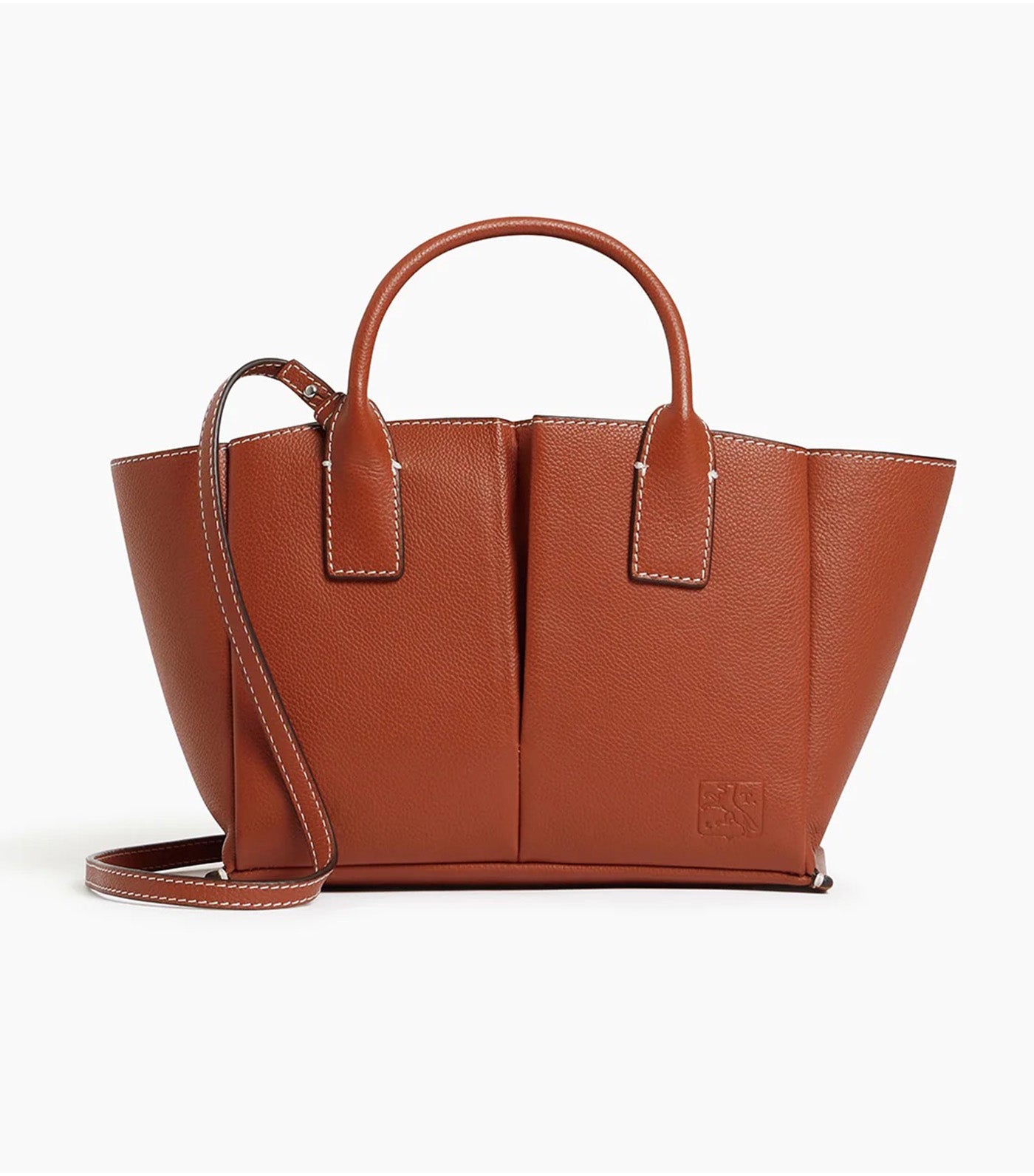 Le Tanneur Elena Small Handbag in Grained Leather Mahogany Brown