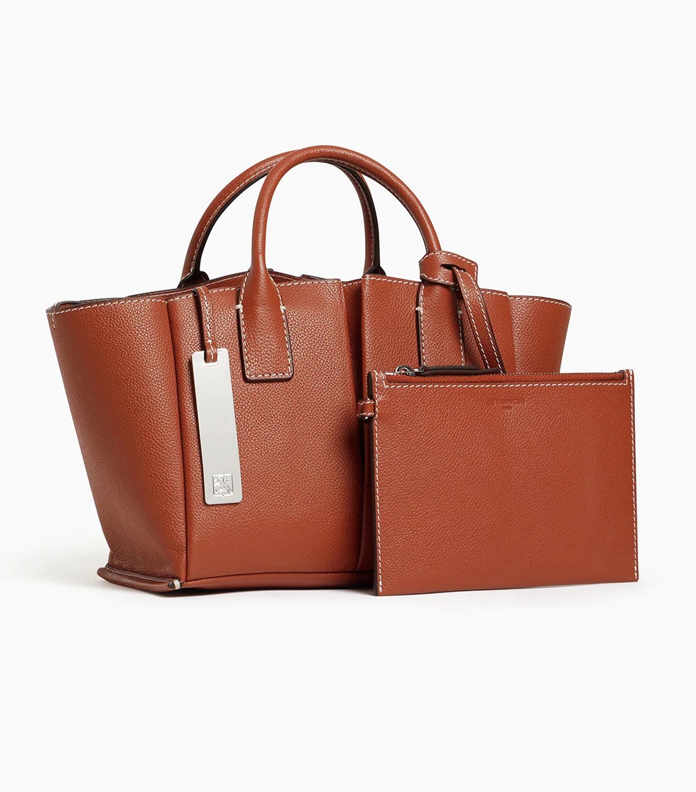 Le Tanneur Elena Small Handbag in Grained Leather Mahogany Brown