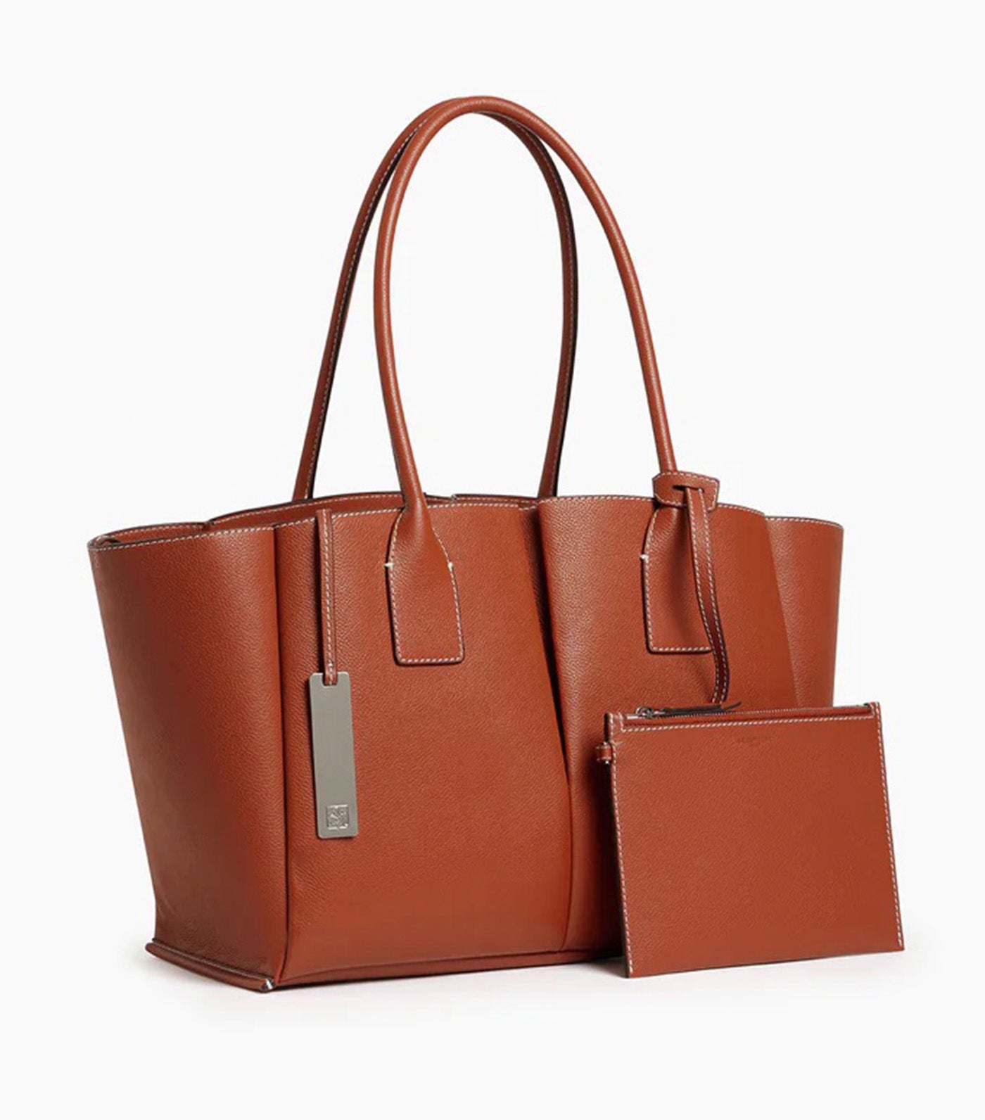 Le Tanneur Elena Large Pebbled Leather Tote Bag Mahogany Brown
