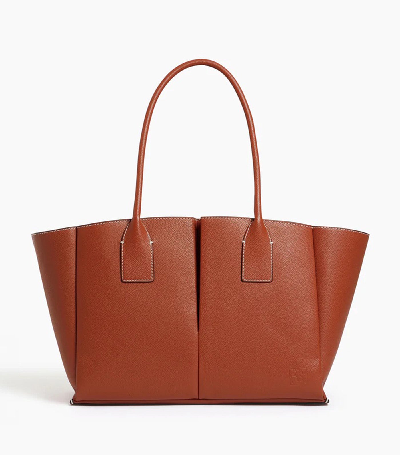 Le Tanneur Elena Large Pebbled Leather Tote Bag Mahogany Brown