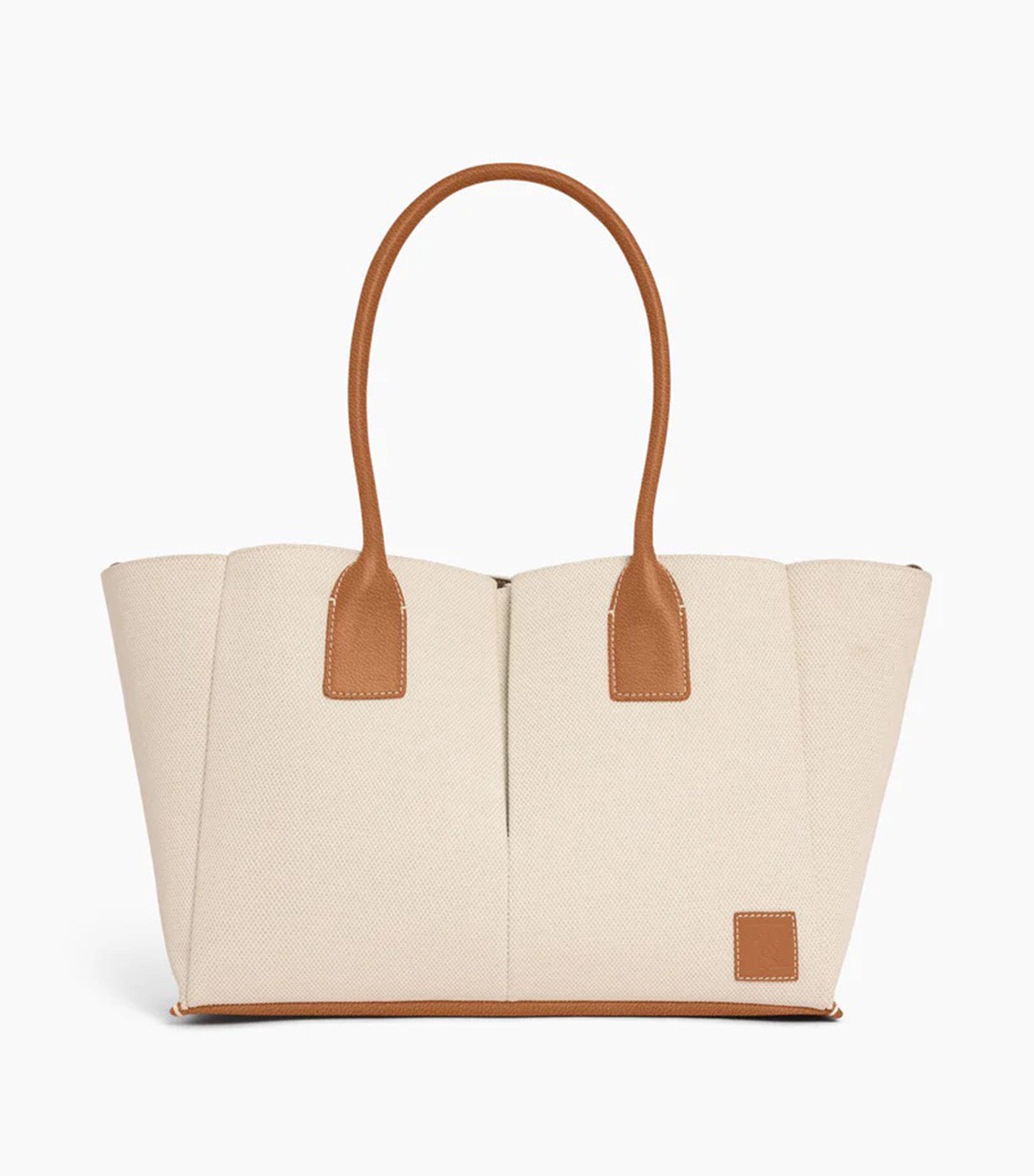 Le Tanneur Elena Large Tote Bag in Cotton Canvas and Grained Leather Natural Brown Tan