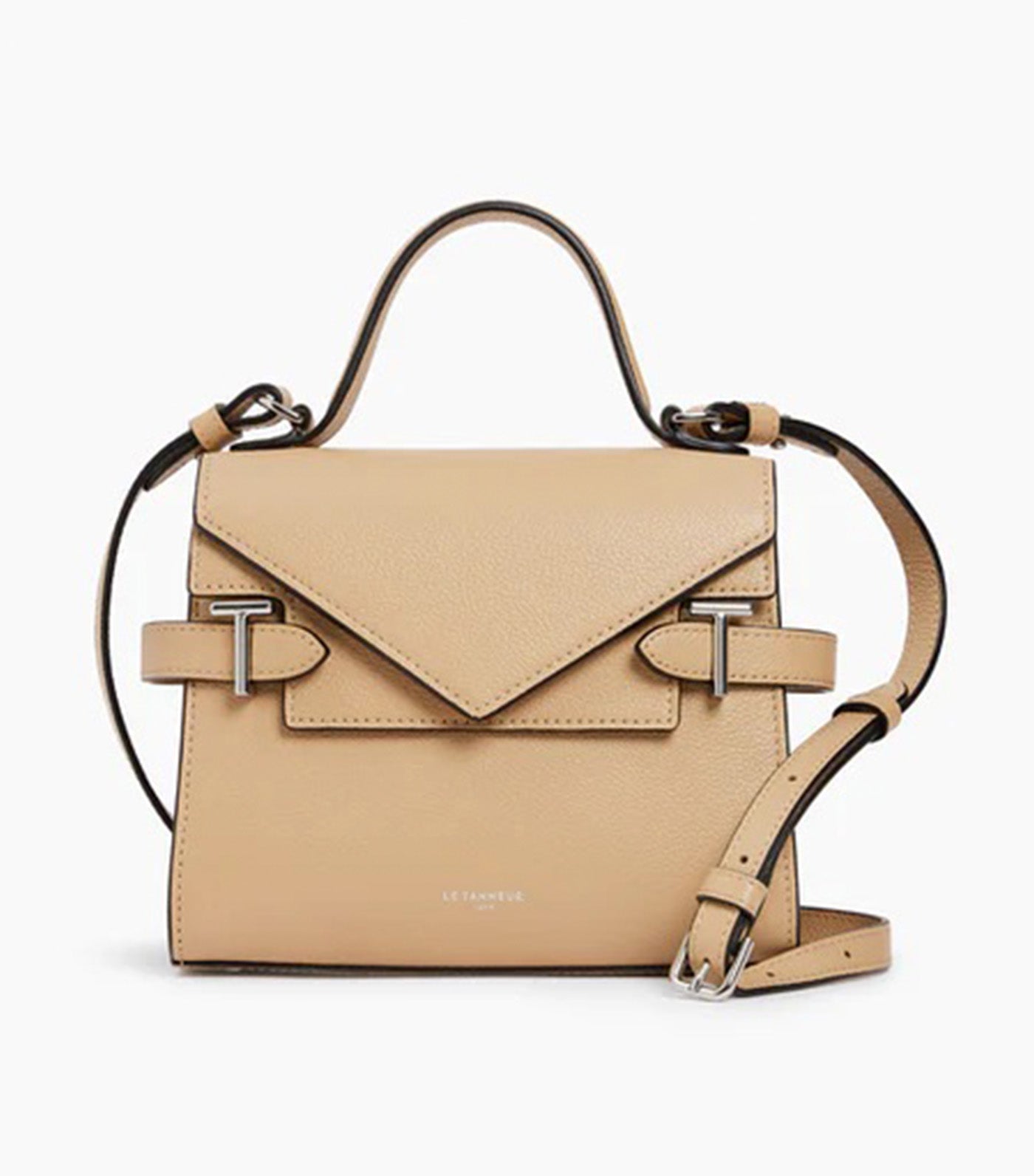 Le Tanneur Emily Small Double Flap Handbag in Grained Leather