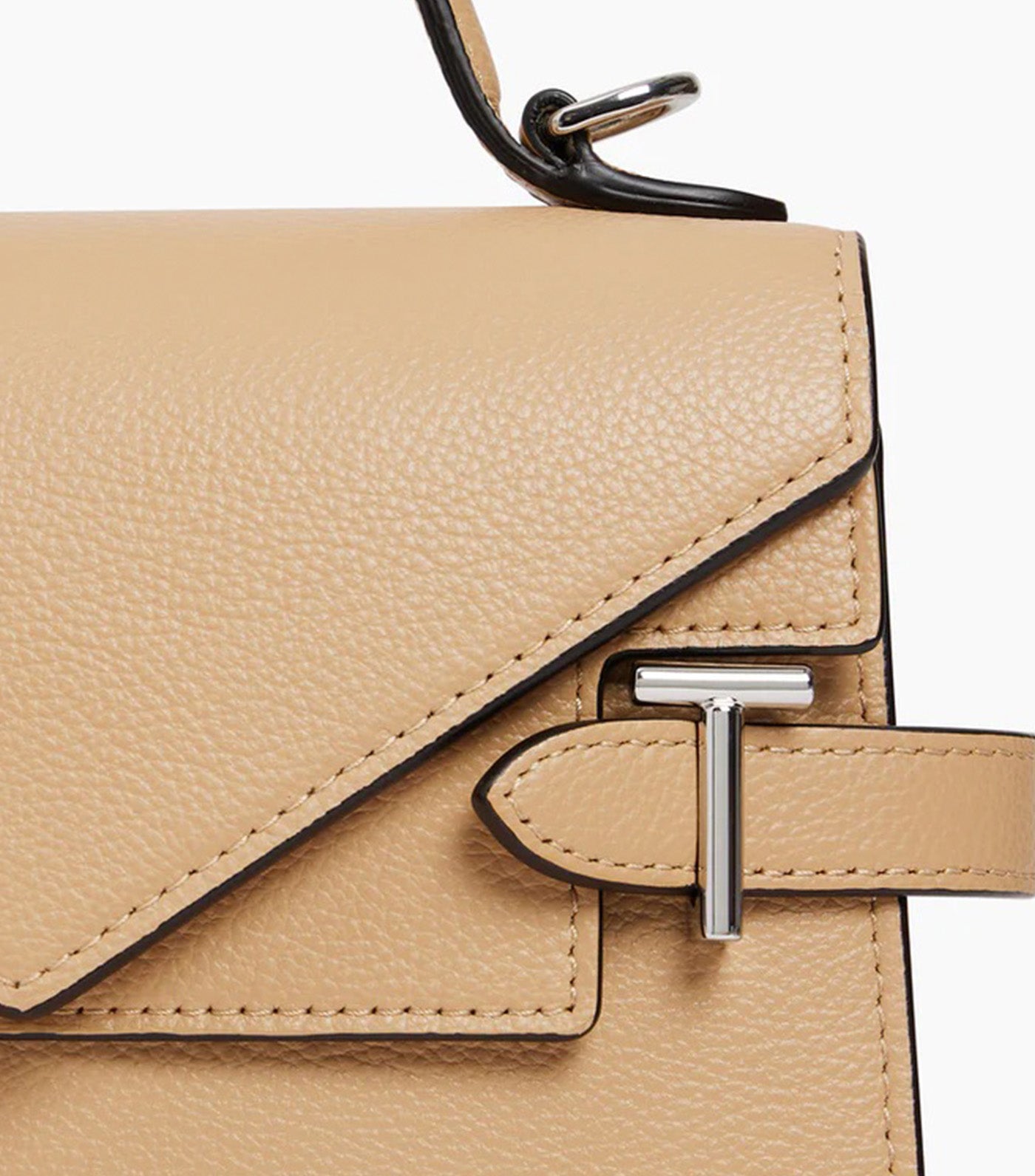 Le Tanneur Emily Small Double Flap Handbag in Grained Leather Desert Beige