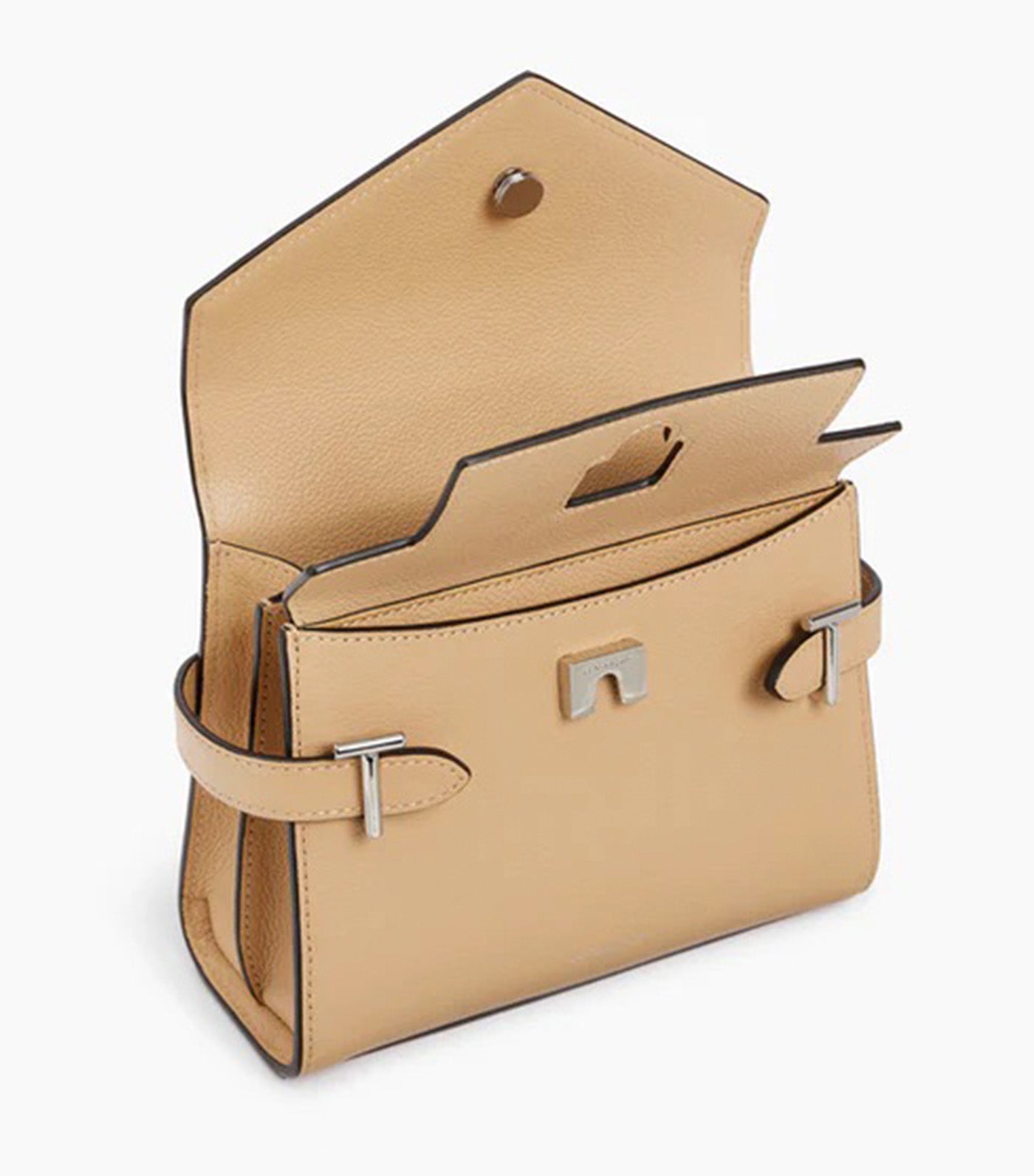 Le Tanneur Emily Small Double Flap Handbag in Grained Leather Desert Beige