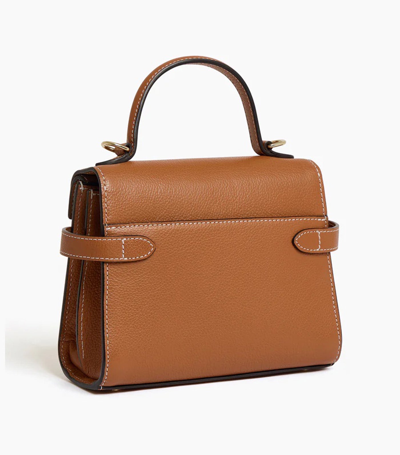 Le Tanneur Emily Small Double Flap Handbag in Grained Leather Brown Tan