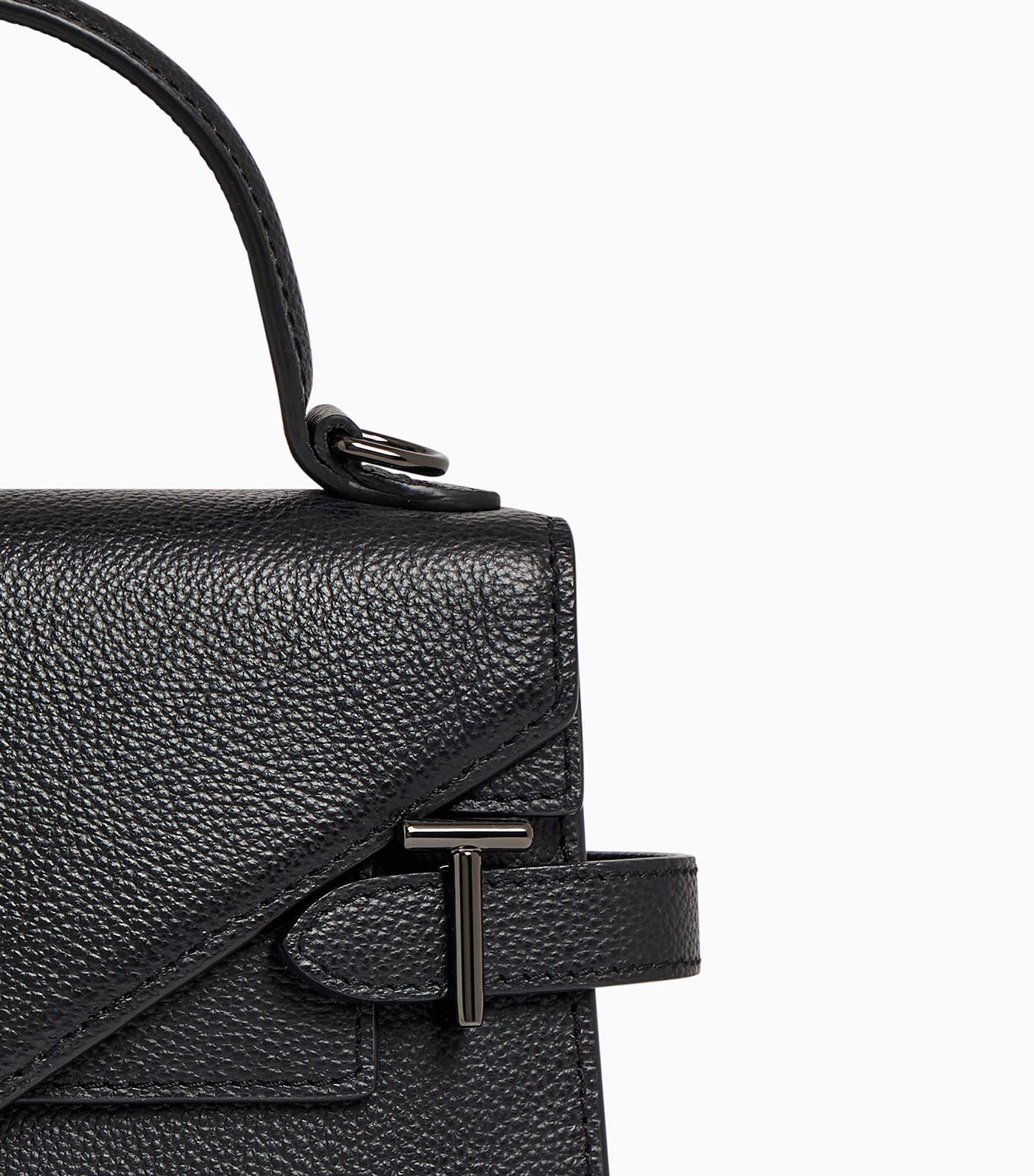 Le Tanneur Emily Small Double Flap Handbag in Grained Leather Black