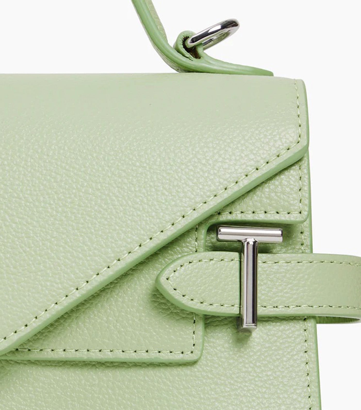 Le Tanneur Emily Small Double Flap Handbag in Grained Leather Aloe Green