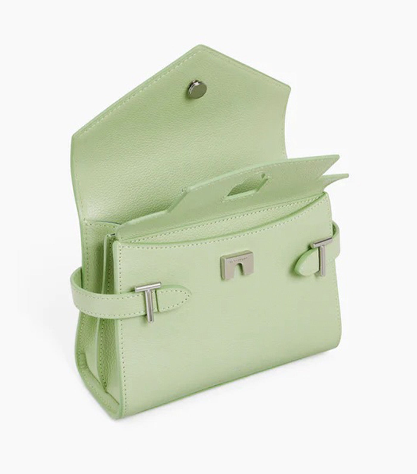Le Tanneur Emily Small Double Flap Handbag in Grained Leather Aloe Green