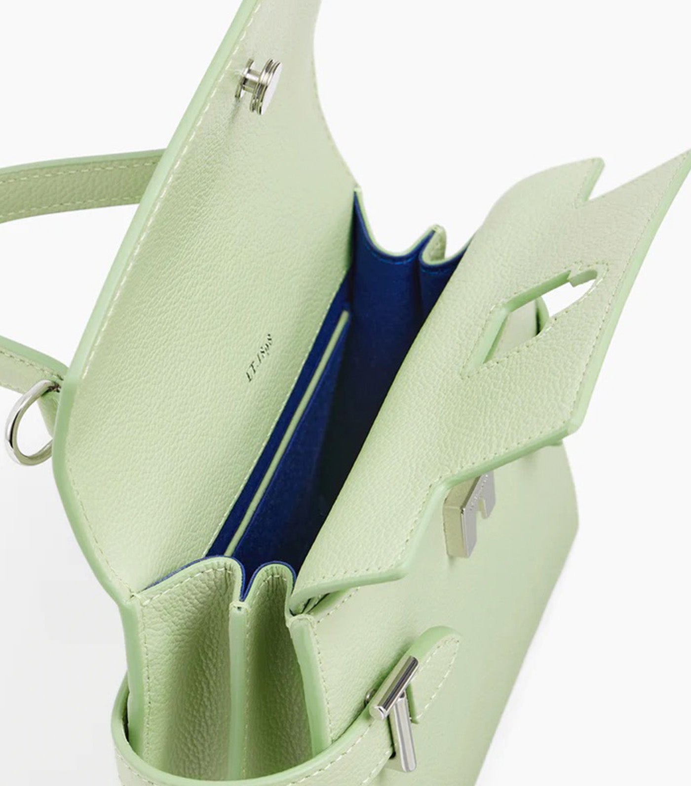 Le Tanneur Emily Small Double Flap Handbag in Grained Leather Aloe Green