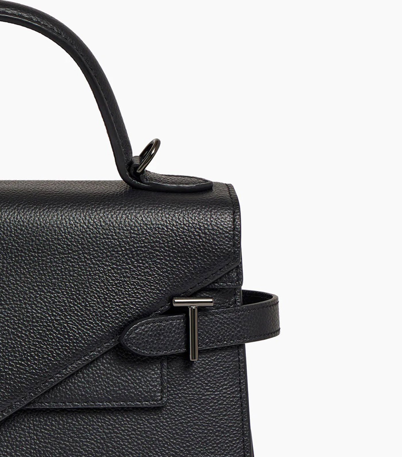 Le Tanneur Emily Medium Double Flap Handbag in Grained Leather Black