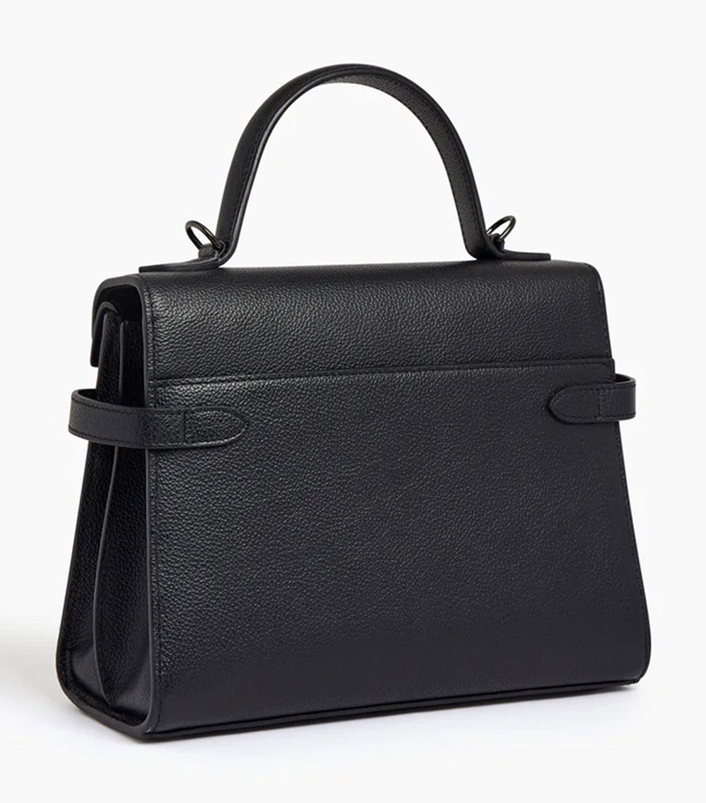 Le Tanneur Emily Medium Double Flap Handbag in Grained Leather Black