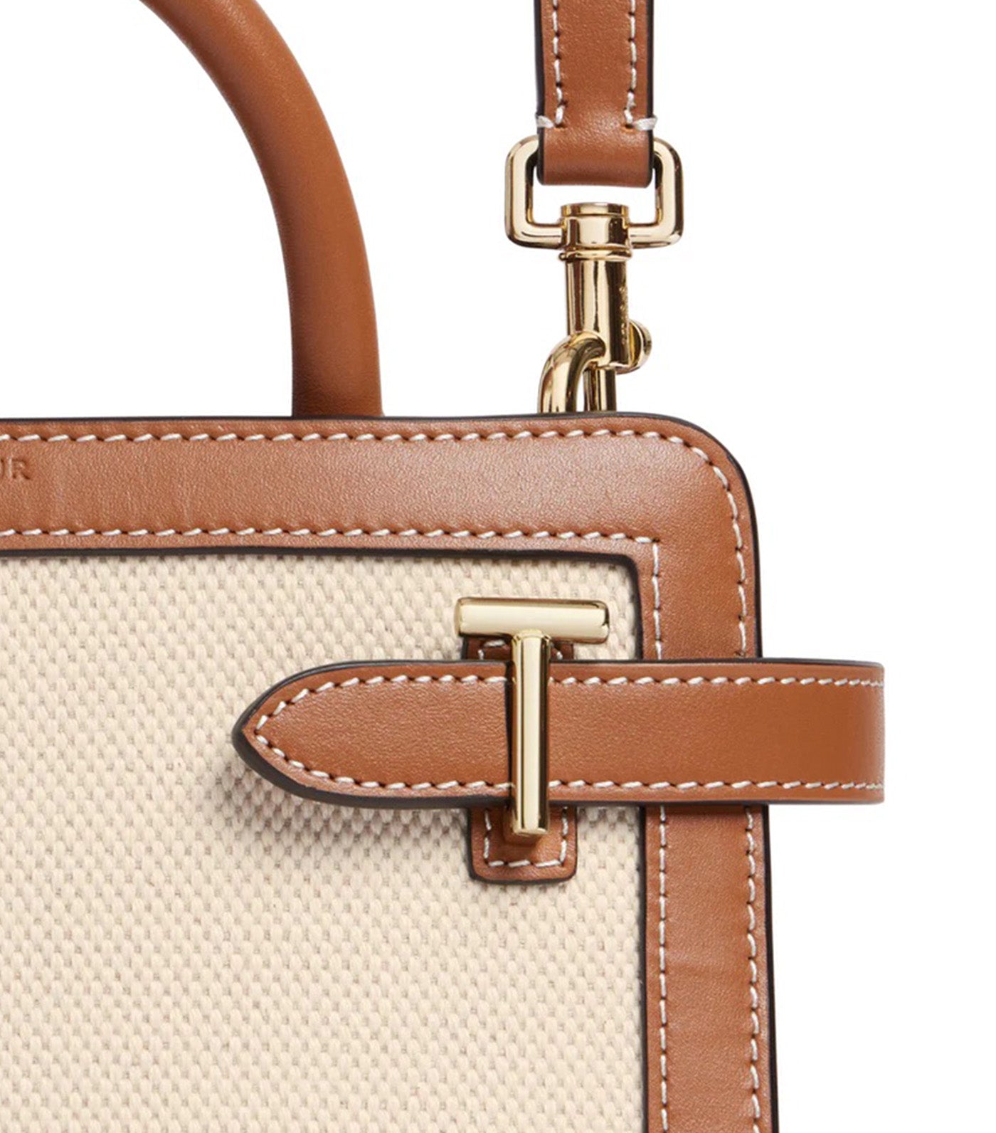 Le Tanneur Emilie Small Handbag in Cotton Canvas and Smooth Leather Natural Brown Tan