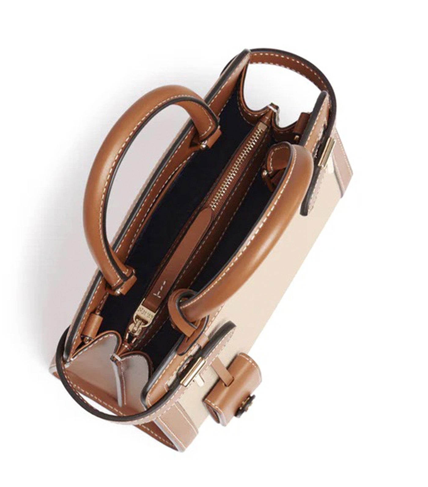 Le Tanneur Emilie Small Handbag in Cotton Canvas and Smooth Leather Natural Brown Tan