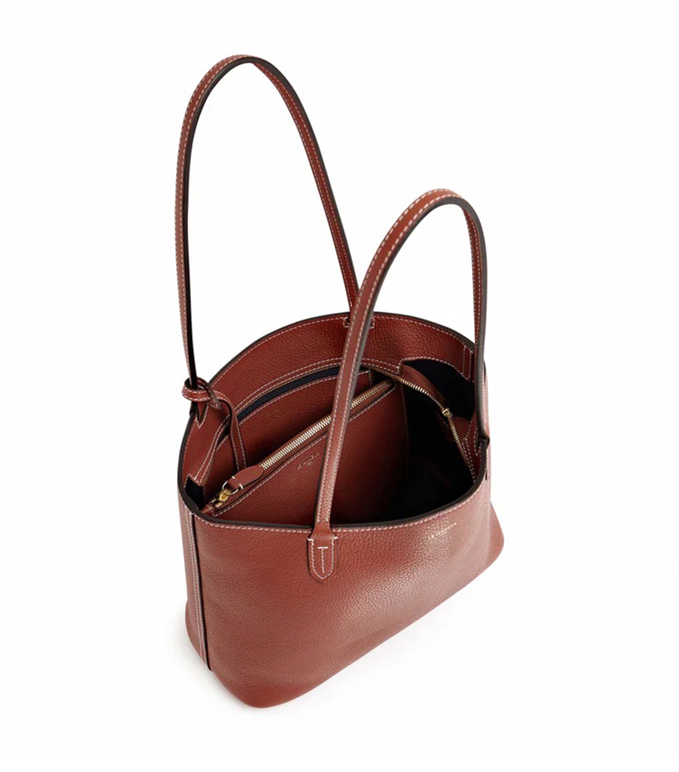 Louise Small Grained Leather Tote Bag Mahogany/Twilight