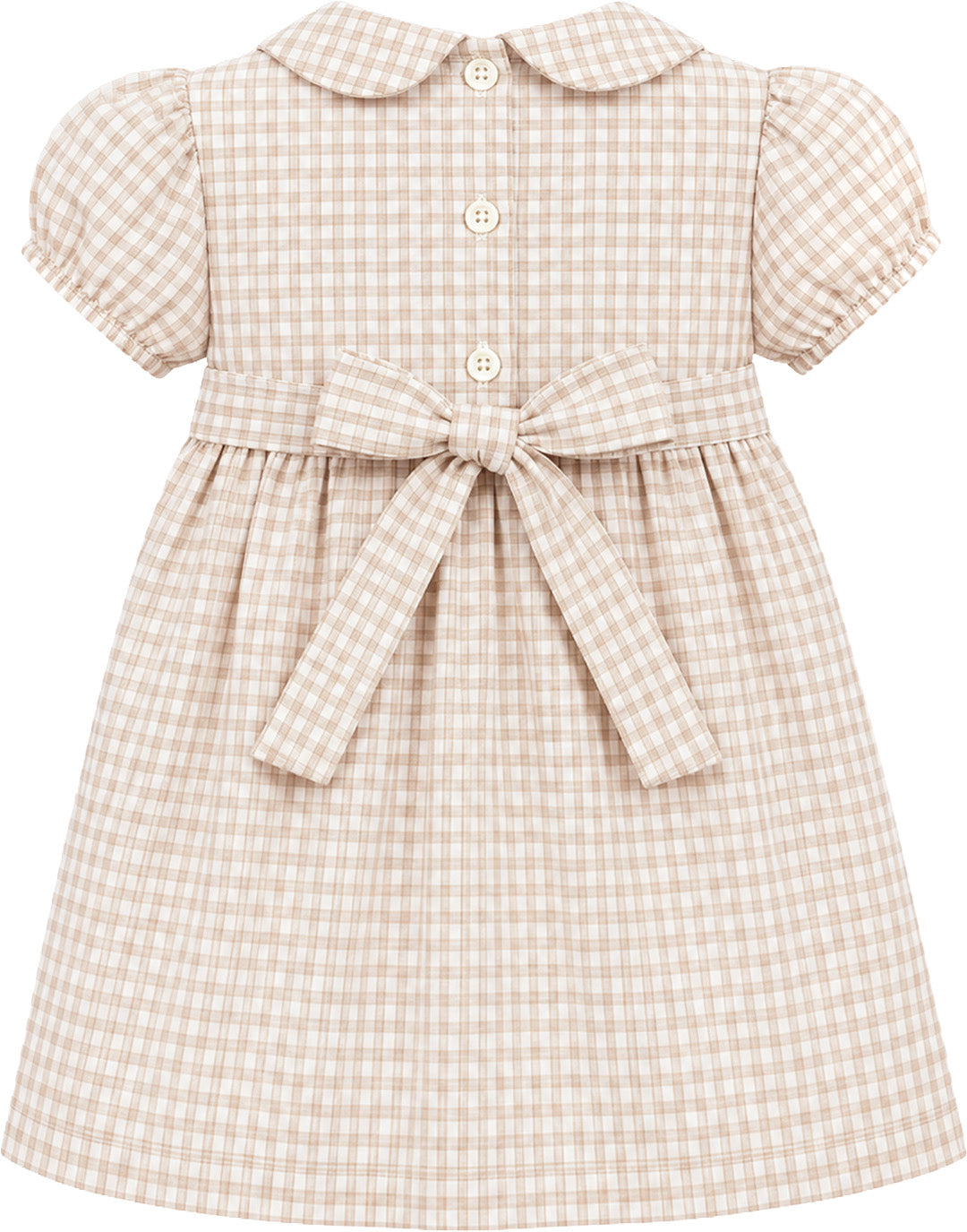 Sonya Baby Girls Checkered Smocked Dress Beige