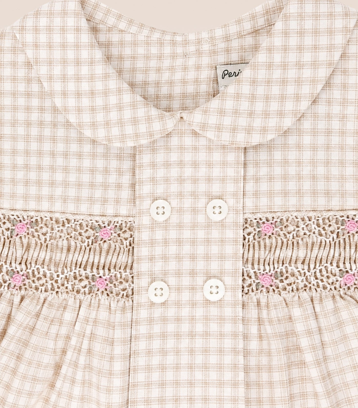Sonya Baby Girls Checkered Smocked Dress Beige